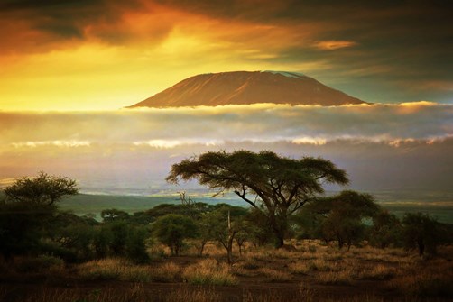 Mount Kilimanjaro from afar at sunset